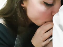 Novice married woman with long hair and charming stockings makes her dude happy after work with sexual intercourse